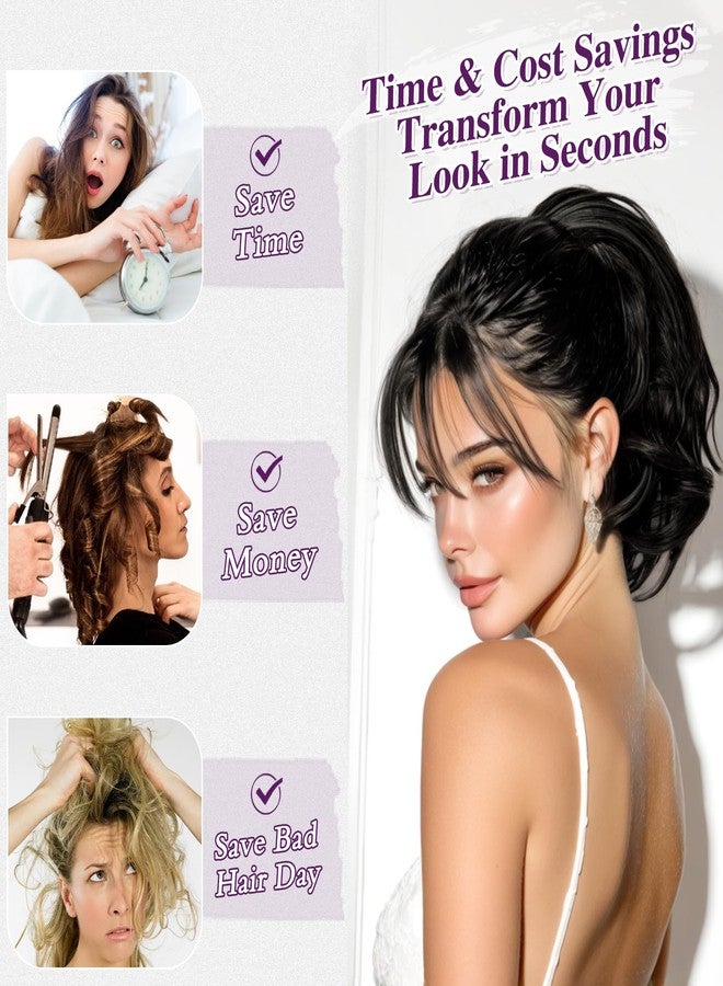 BARSDAR Claw Clip Short Human Hair Ponytail Extension with Bendable Metals - DIY Styles 8 Inch Real Human Hair Messy Bun Hairpieces for Women - Thick Natural Short Black Ponytail Daily Wear - Image 3